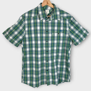 ADIDAS Plaid Shirt Men's LARGE (50 EU) Short Sleeve Green Camp Hiking Outdoor